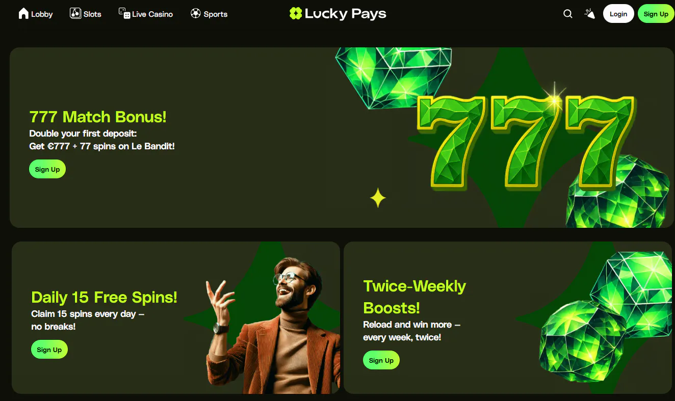 LuckyPays promotions or welcome-offer area